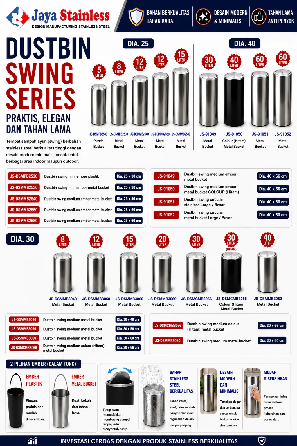 tempat sampah stainless swing all series