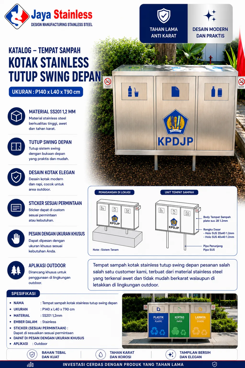tempat sampah stainless tanam