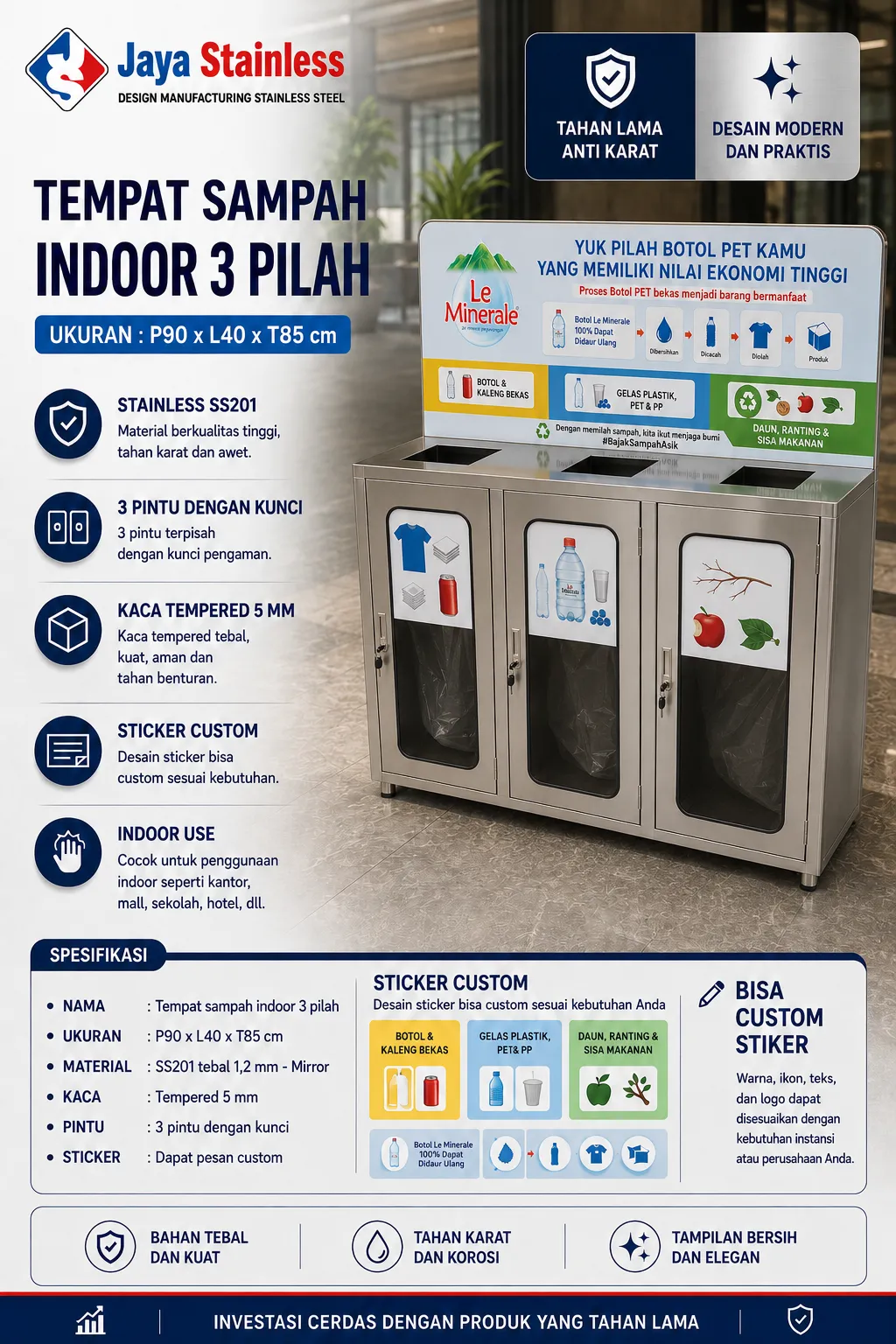 tempat sampah stainless steel le minerale_11zon