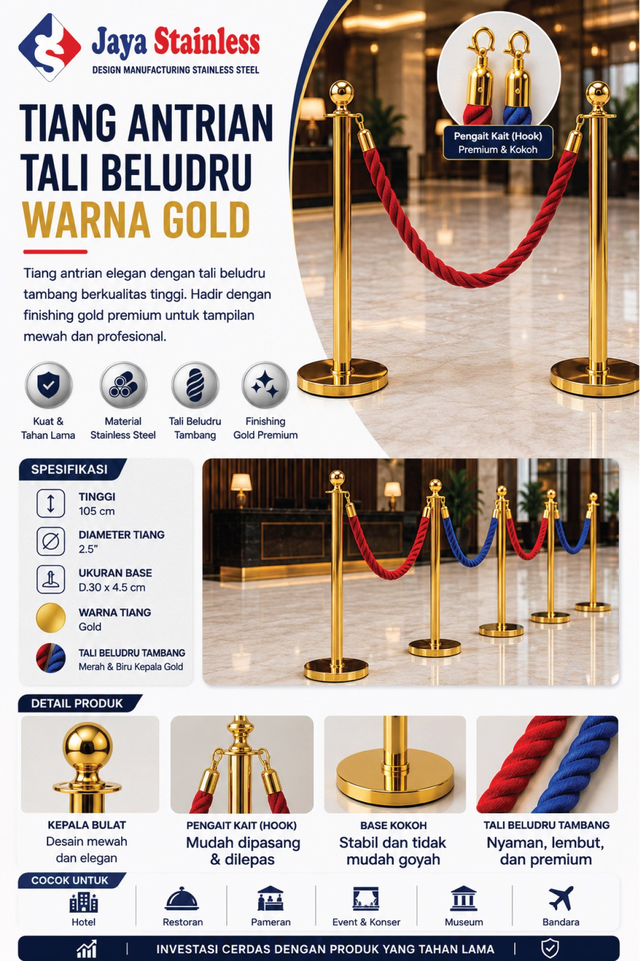 tiang-antrian-stainless-finishing-gold
