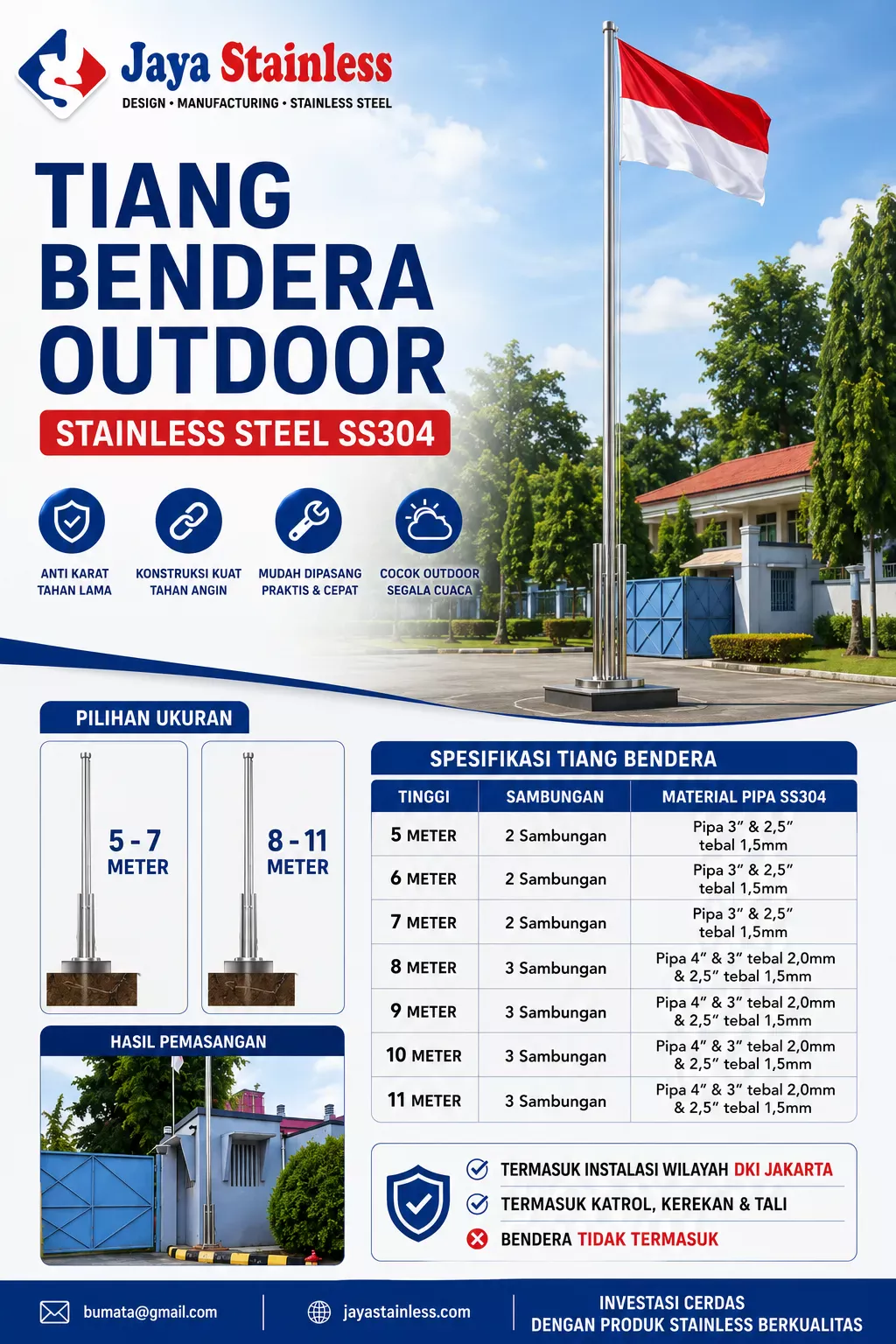 tiang bendera stainless outdoor js_11zon