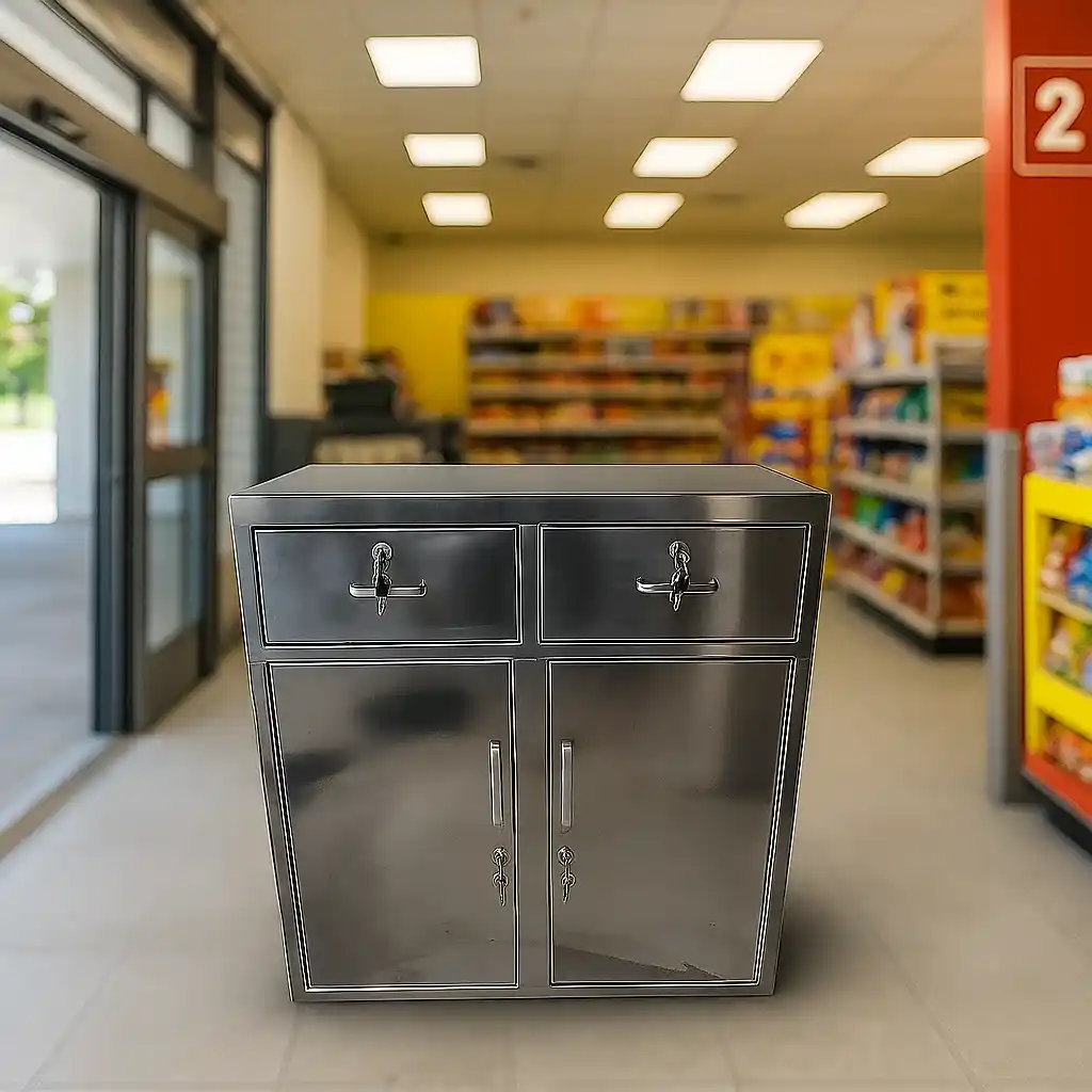 Stainless Steel Cabinet at Retail Entrance_11zon Stainless Steel Cabinet at Retail Entrance_11zon